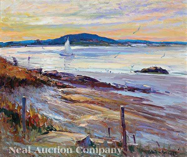 Appraisal: Robert Gruppe American b New England Shore Gloucester oil on