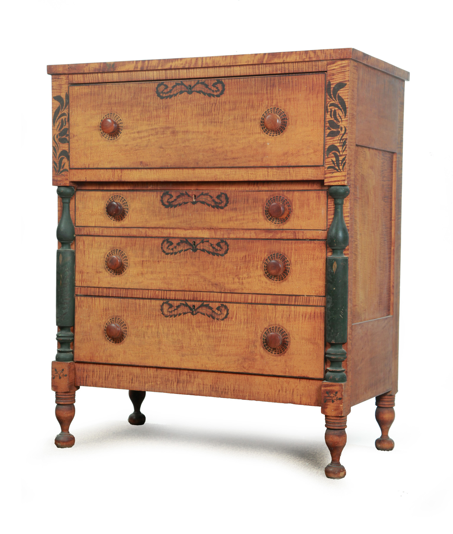 Appraisal: MIDWESTERN STENCIL-DECORATED CLASSICAL CHEST OF DRAWERS - solid curly maple