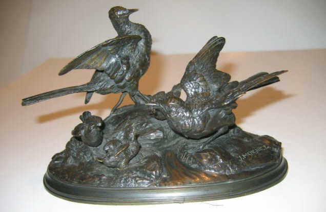 Appraisal: JULES MOIGNIEZ FRENCH - Bird Family cast bronze figure group