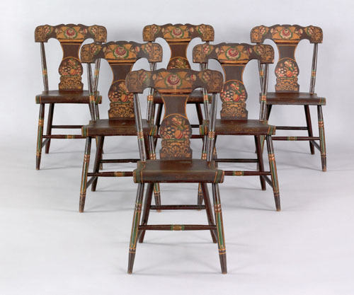 Appraisal: Set of six Pennsylvania painted plank seat dining chairs th