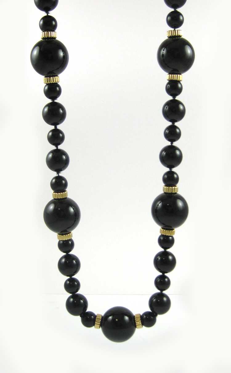 Appraisal: BLACK ONYX AND YELLOW GOLD BEAD NECKLACE measuring - inches