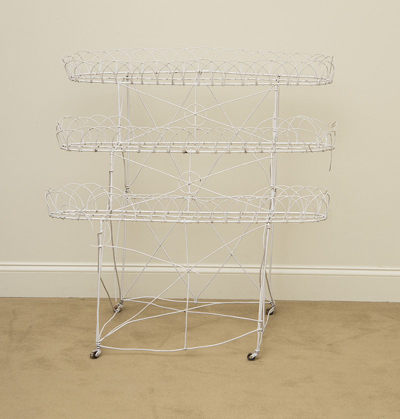 Appraisal: White Painted Wirework Three-Tier Plant Stand x x in Estimate