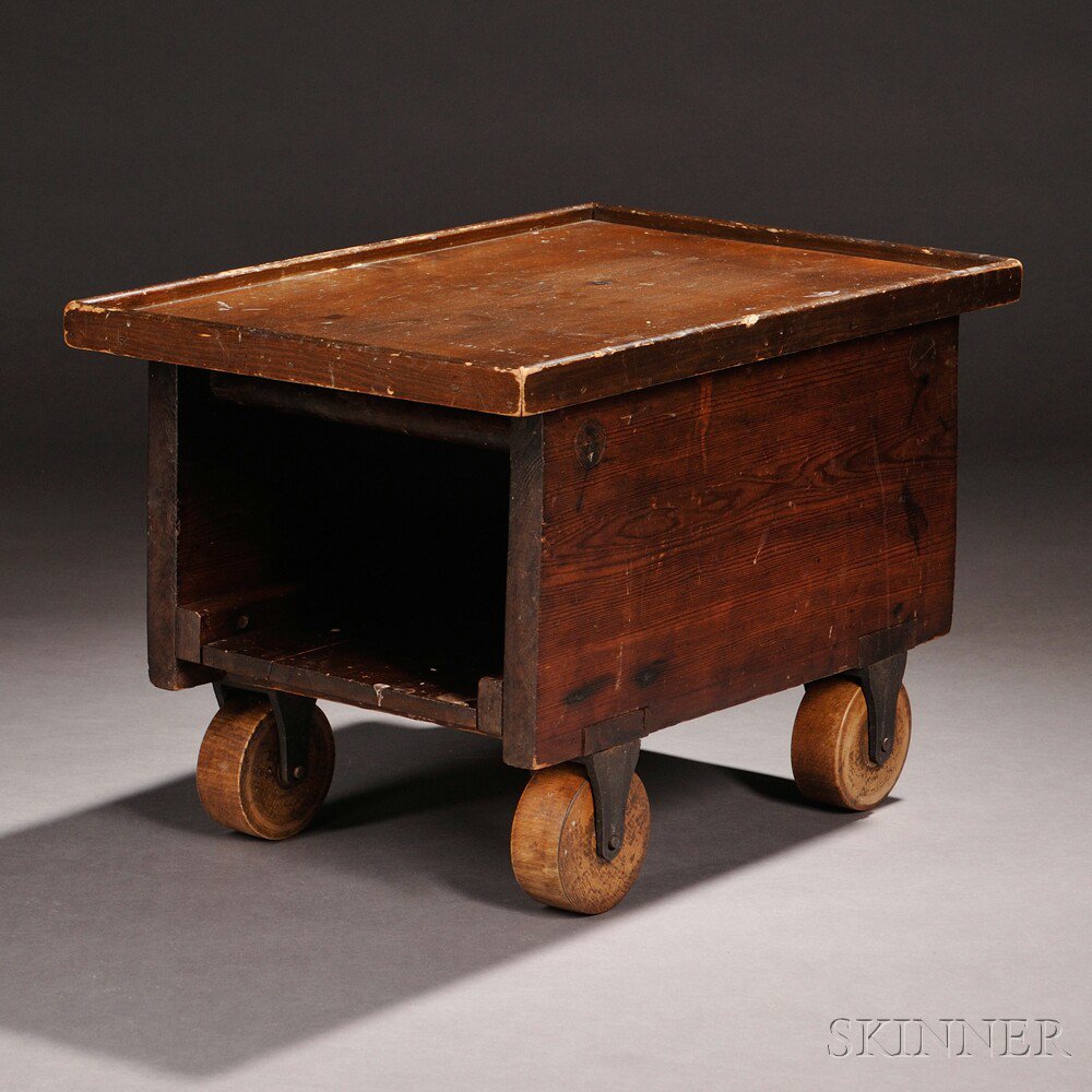 Appraisal: Shaker Yellow Pine and Maple Laundry Cart late th century