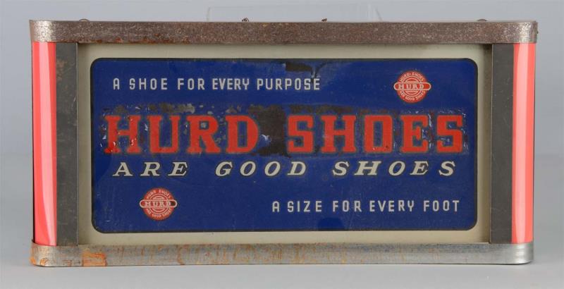 Appraisal: Hurd Shoes Lighted Hanging Advertisement Sign This reverse on glass