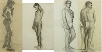 Appraisal: A Lot of Four Male Figure Sketches American early th