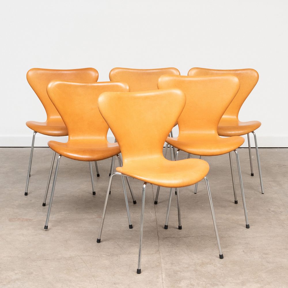 Appraisal: Set of Six Arne Jacobsen Chrome and Leather 'Sjuan' Chairs