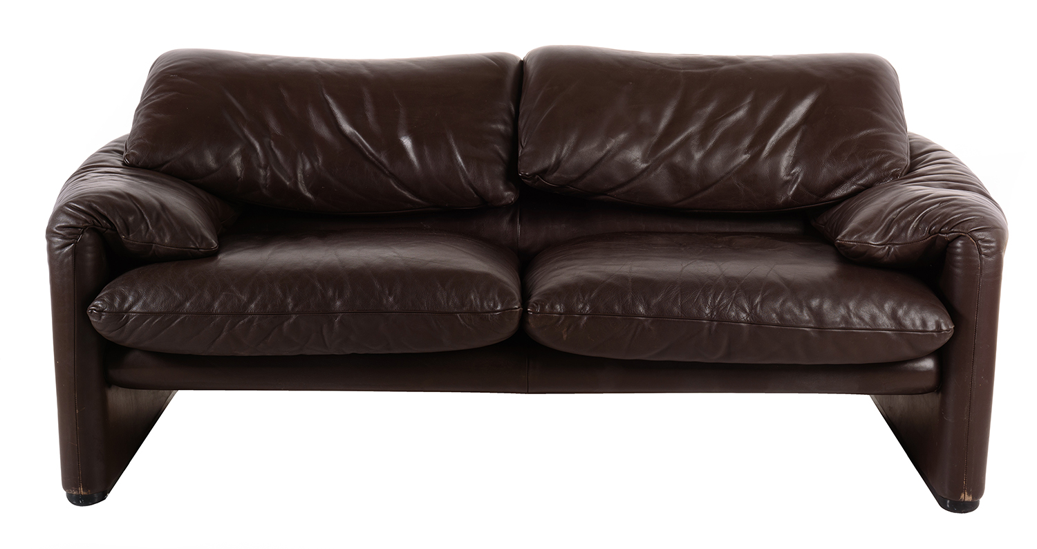 Appraisal: VICO MAGISTRETTI MARALUNGA SOFA FOR CASSINA Chocolate brown leather Mechanisms