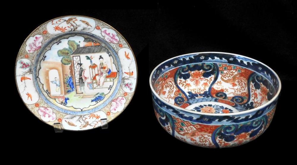 Appraisal: ASIAN Two pieces of porcelain Imari bowl Chinese no marks