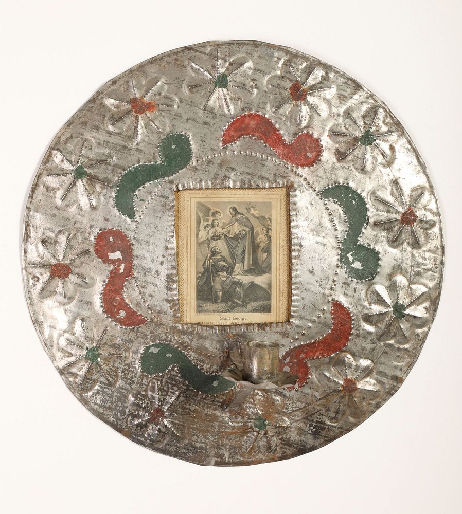 Appraisal: Tin Sconce with Devotional Card ca - Attributed to Valencia