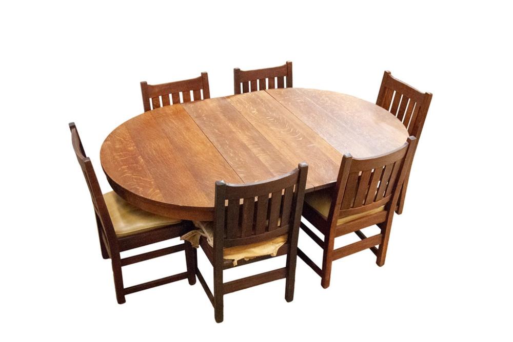 Appraisal: L JG STICKLEY OAK DINING SETcomprising a table six side