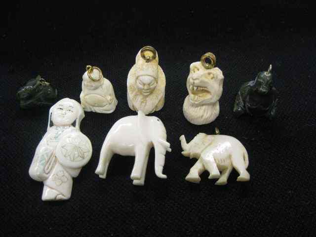 Appraisal: Lot of Carved Ivory Jade Pendants buddha elephant rabbit figure