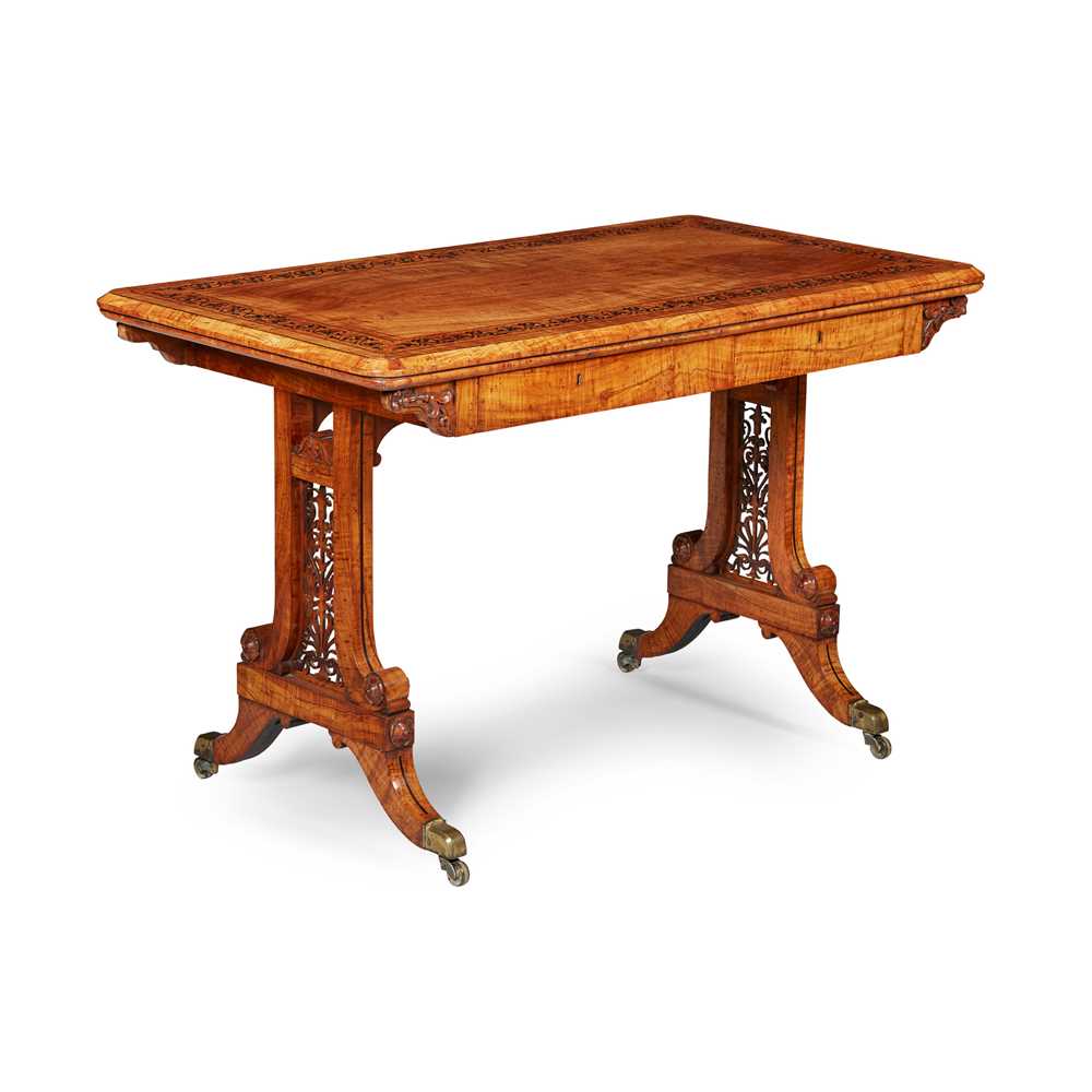 Appraisal: WILLIAM IV OLIVE WOOD EBONY AND INLAY WRITING TABLE ATTRIBUTED