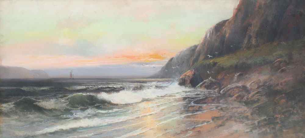 Appraisal: CHANDLER PASTEL OF COASTAL CLIFFS WITH SURF CRASHING Sight size