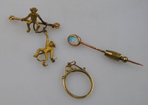 Appraisal: ct vacant coin mount to w monkey tree brooch and