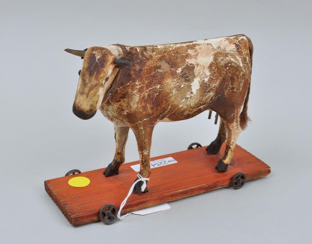 Appraisal: Vintage German Leather Cow Pull Toy with internal bellows Surface