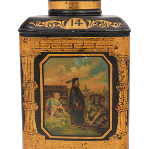 Appraisal: A Large English T le Tea Caddy Circa bearing a