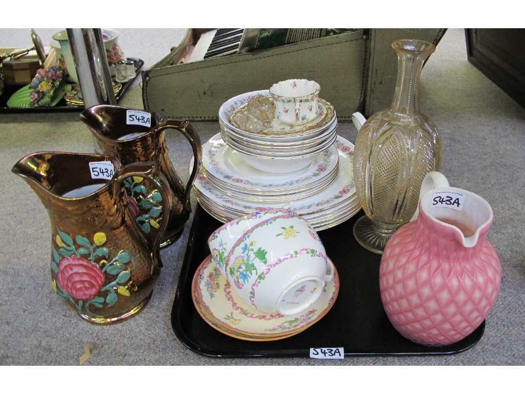 Appraisal: Tray of assorted ceramics and glass - Burmese satin glass