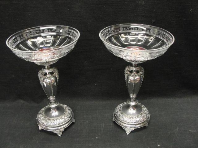 Appraisal: Pair of Silverplate Crystal Tazzas From an East nd Street