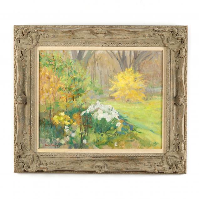 Appraisal: ALICE MONGEAU AMERICAN FLOWERING SPRING FOREST Oil on panel late