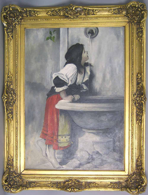 Appraisal: Continental early th c oil on canvas of a girl