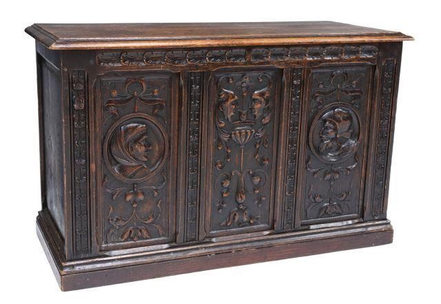 Appraisal: Renaissance Revival carved oak coffer storage trunk late th c