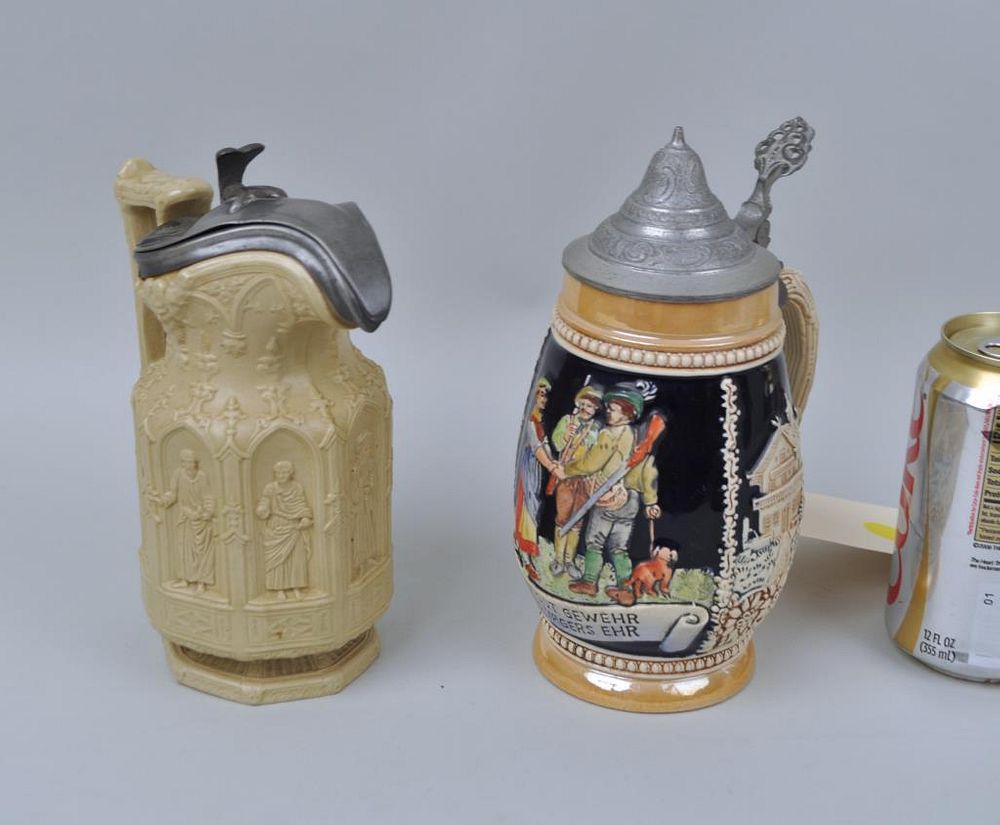 Appraisal: Two Steins German English including Charles Meigh Apostle lidded jug