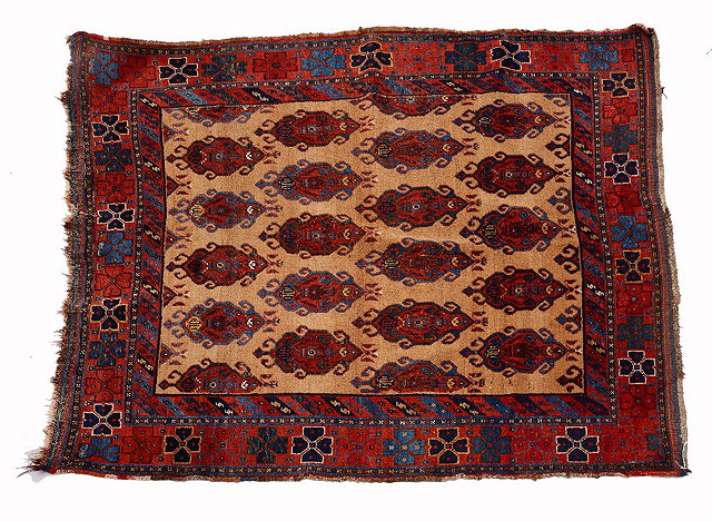 Appraisal: AN OLD AFSHAR RUG the central camel ground panel with