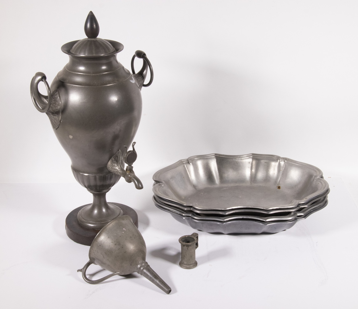 Appraisal: PEWTER SERVING ITEMS Collection of Assorted Accessories incl Egyptian Revival