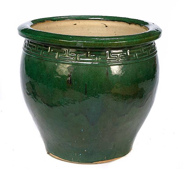 Appraisal: A Chinese green glazed pottery jardiniere height in diameter in