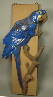 Appraisal: Modernist Blue Macaw Sculptural Relief Ceramic Pl Modernist Blue Macaw