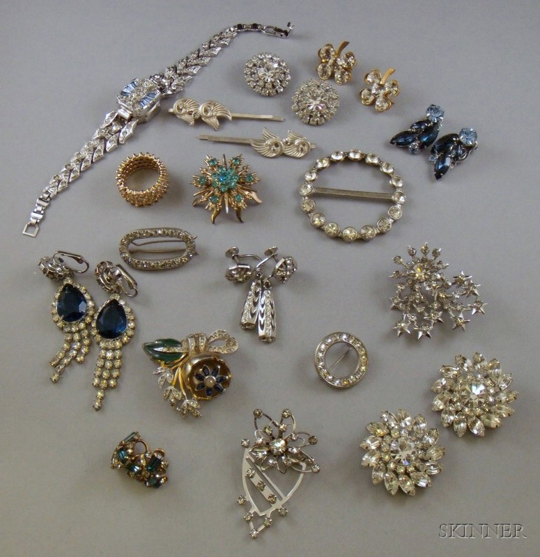 Appraisal: Small Group of Paste-inset Costume Jewelry s- s six pairs