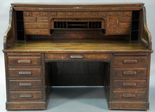 Appraisal: Derby oak S roll top desk with drawers and pull