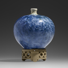 Appraisal: University City VASE AND RETICULATED STAND USA crystalline-glazed porcelain bisque