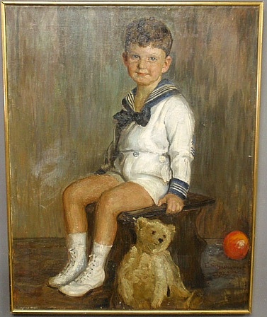 Appraisal: - Oil on canvas portrait of a young boy in