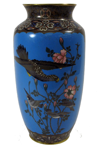 Appraisal: JAPANESE CLOISONNE ENAMEL VASE The classic blue field with raptor