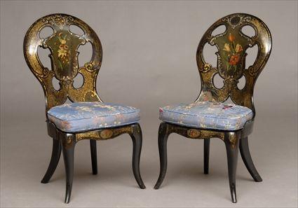 Appraisal: PAIR OF VICTORIAN MOTHER-OF-PEARL INLAID PAPIER M CH SIDE CHAIRS