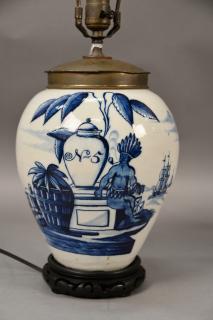 Appraisal: Dutch Delft blue and white tobacco jar N having painted