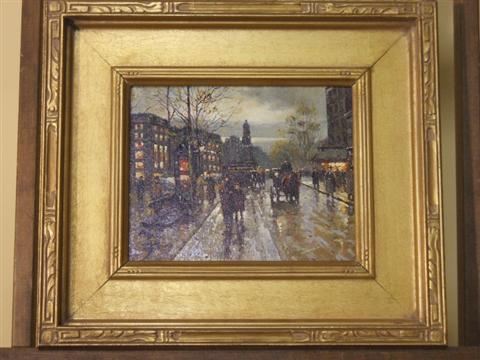 Appraisal: TH CENTURY RAINY CITY SCENE Oil on canvs x in