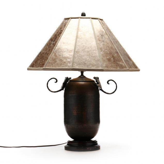 Appraisal: ARTS AND CRAFTS STYLE TABLE LAMP WITH MICA SHADE Late