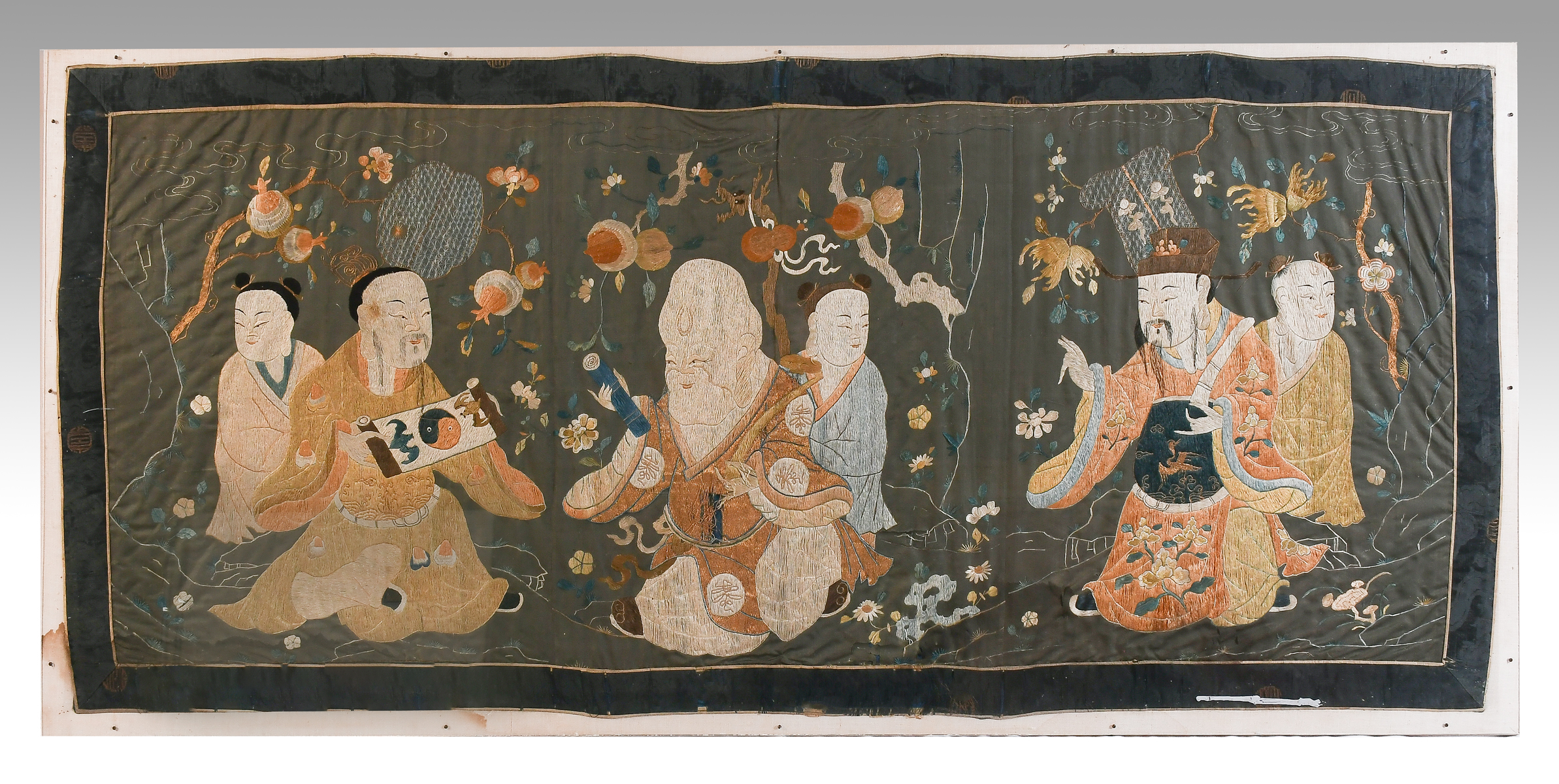 Appraisal: LARGE CHINESE FIGURAL SILK TAPESTRY Mid to late th-century Chinese