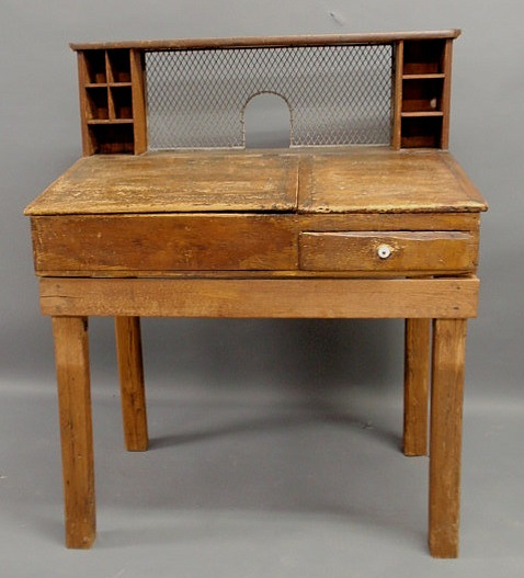 Appraisal: Pine paymaster s desk th c base of a later