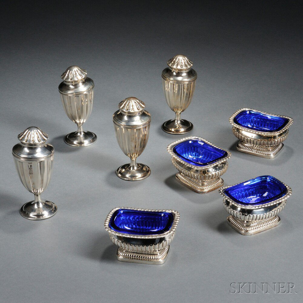 Appraisal: Four English Sterling Silver Casters and Four Salts salts bearing