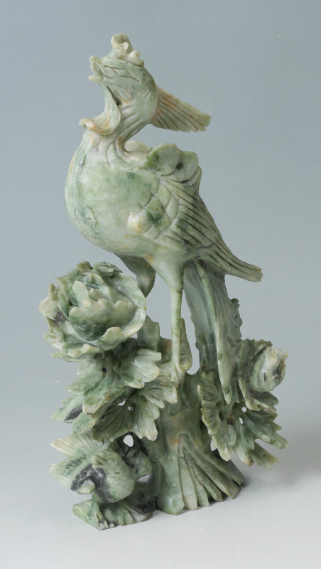 Appraisal: CHINESE CARVED FIGURAL SOAPSTONE BIRD Figural bird of paradise atop