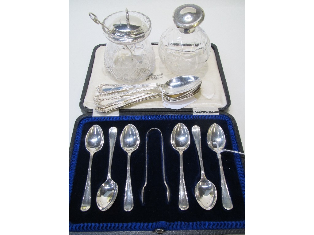 Appraisal: Lot comprising cased set of six silver spoons with tongs