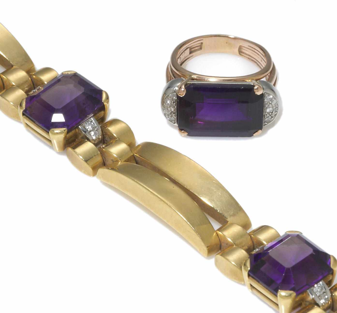 Appraisal: An amethyst diamond and eighteen karat gold bracelet together with