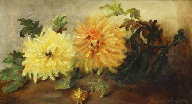 Appraisal: Framed oil on canvas painting Still Life with Yellow Chrysanthemums