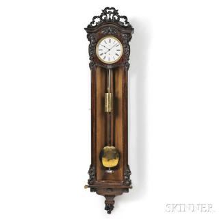 Appraisal: Mayer Year-duration Vienna Regulator Timepiece Austria stained fruitwood case topped