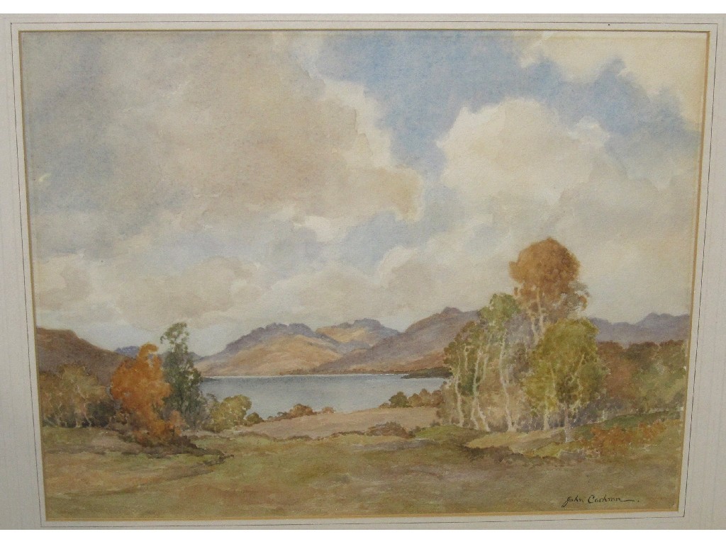 Appraisal: JOHN COCHRAN Watercolour highland landscape with a loch signed