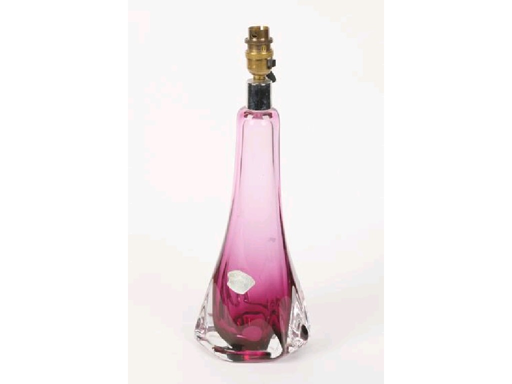 Appraisal: VAL ST LAMBERT A CLEAR AND PINK GLASS LAMP BASE