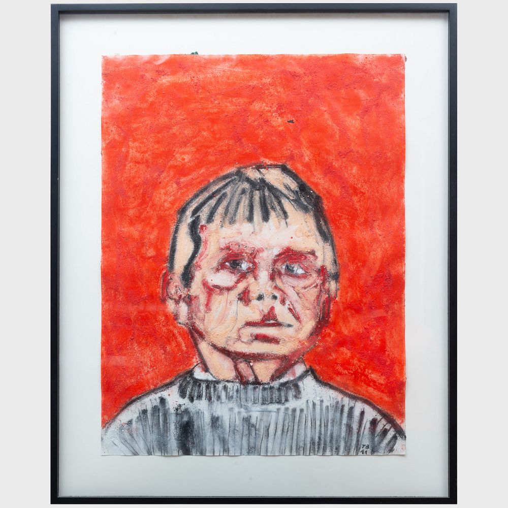 Appraisal: Tony Bevan b Portrait of a Boy Acrylic and pigment